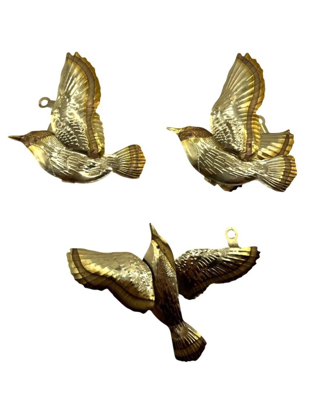 Vintage HOMCO Brass Birds Wall Décor Set 3 Flying Bird Sculptures Home Interiors